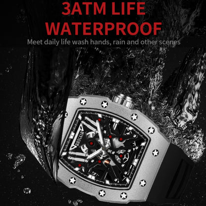 BAOGELA 224147 Wine Barrel Shaped Hollow Night Light Waterproof Sports Silicone Men Watch(Steel Shell Black Belt) - Silicone Strap Watches by BAOGELA | Online Shopping South Africa | PMC Jewellery