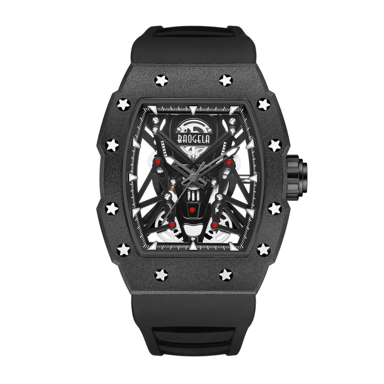 BAOGELA 224145 Barrel Skeleton Waterproof Sports Stainless Steel Silicone Men Watch(Black Shell Black Belt) - Silicone Strap Watches by BAOGELA | Online Shopping South Africa | PMC Jewellery