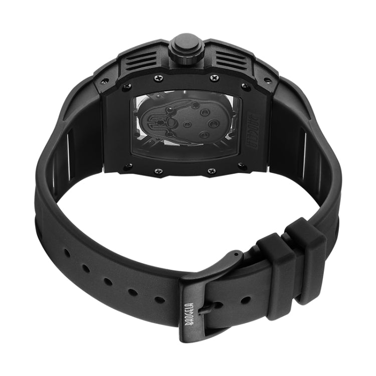 BAOGELA 224141 Hollow Skull Luminous Sports 304 Stainless Steel Silicone Men Watch(Steel Shell White Face Black Belt) - Silicone Strap Watches by BAOGELA | Online Shopping South Africa | PMC Jewellery