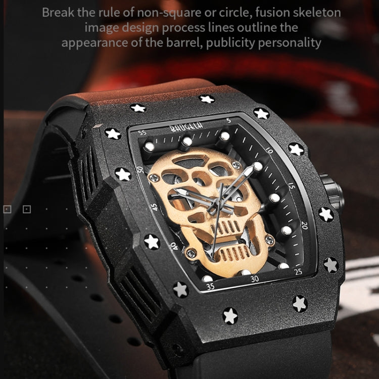 BAOGELA 224141 Hollow Skull Luminous Sports 304 Stainless Steel Silicone Men Watch(Black Shell Rose Face Black Belt) - Silicone Strap Watches by BAOGELA | Online Shopping South Africa | PMC Jewellery