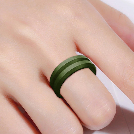 SiR053 V Shaped Grooved Edge Silicone Ring Outdoor Sports Couple Ring No.7(Army Green) - Rings by PMC Jewellery | Online Shopping South Africa | PMC Jewellery