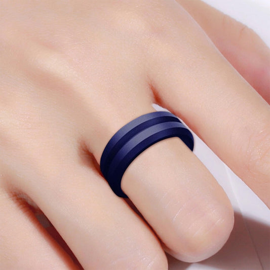 SiR053 V Shaped Grooved Edge Silicone Ring Outdoor Sports Couple Ring No.11(Dark Blue) - Rings by PMC Jewellery | Online Shopping South Africa | PMC Jewellery