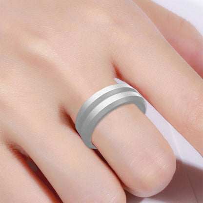 SiR053 V Shaped Grooved Edge Silicone Ring Outdoor Sports Couple Ring No.11(Silver) - Rings by PMC Jewellery | Online Shopping South Africa | PMC Jewellery