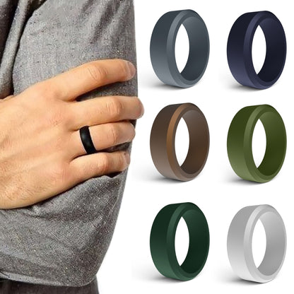 SIR062 8MM Wide Bevel Silicone Ring Sports Ring No.12(DarkBlue) - Rings by PMC Jewellery | Online Shopping South Africa | PMC Jewellery