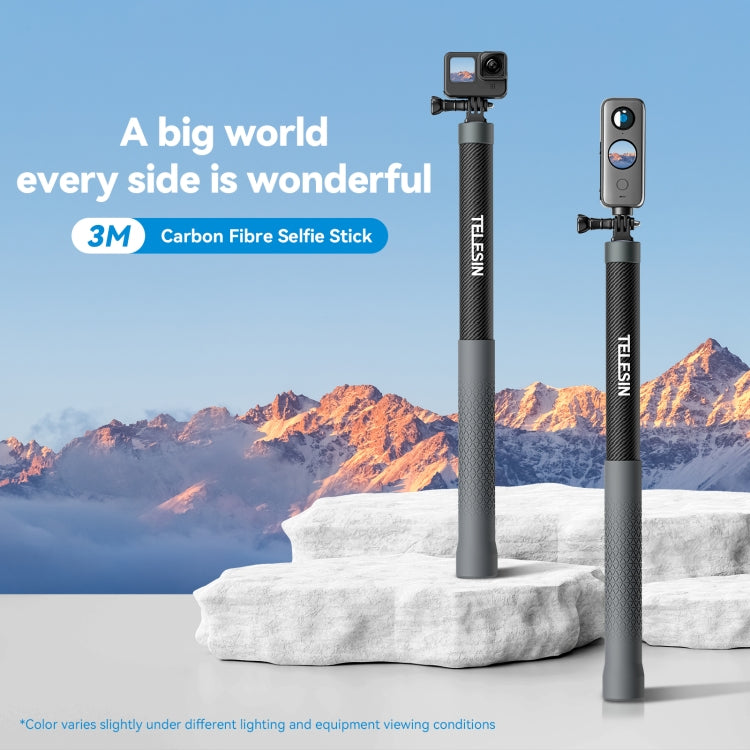 TELESIN 3M Carbon Fiber Selfie Stick Monopod  With 1/4 Screw For Action Camera - free shipping - PMC TechLife - Order now!