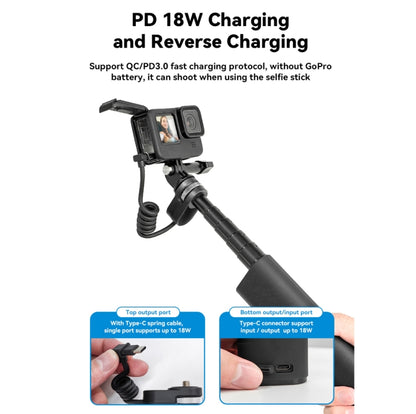 TELESIN Charging Selfie Stick 10000mah Power Bank Universal For Sports Camera & Smart Phone - Extendable Pole by TELESIN | Online Shopping South Africa | PMC Jewellery