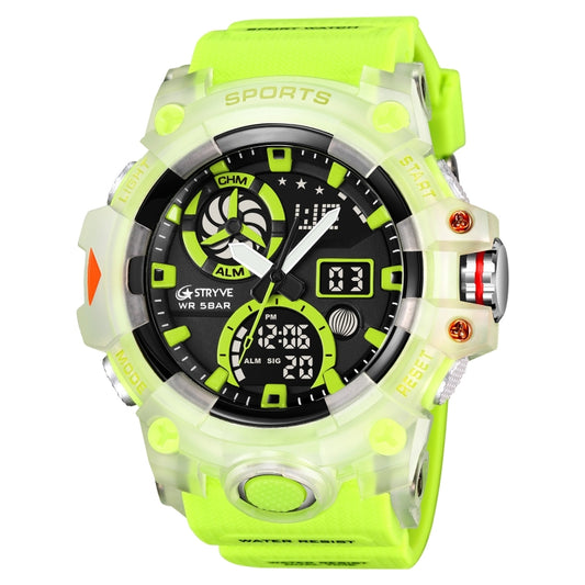 STRYVE S8027 Sports Multifunctional Luminous Dual Display Chronograph Student Watch(Translucent Green) - Leather Strap Watches by STRYVE | Online Shopping South Africa | PMC Jewellery