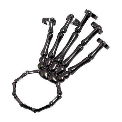 Punk Skull Hand Bone Five Finger Ring Adjustable Integrated Chain(SKU5877 Black) - Rings by PMC Jewellery | Online Shopping South Africa | PMC Jewellery