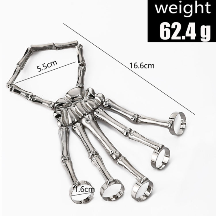 Punk Skull Hand Bone Five Finger Ring Adjustable Integrated Chain(SKU5875 Silver) - Rings by PMC Jewellery | Online Shopping South Africa | PMC Jewellery