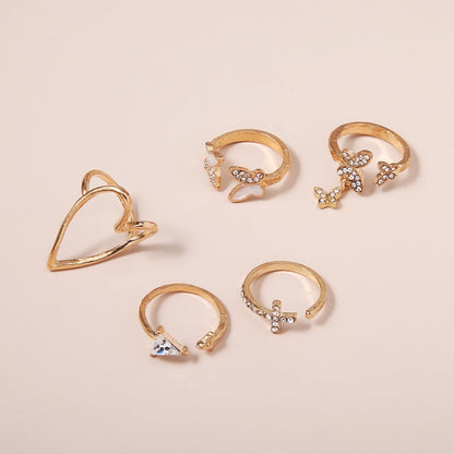 5pcs/set Cross Triangle Heart Hollow Butterfly Knuckle Ring(SKU5217) - Rings by PMC Jewellery | Online Shopping South Africa | PMC Jewellery