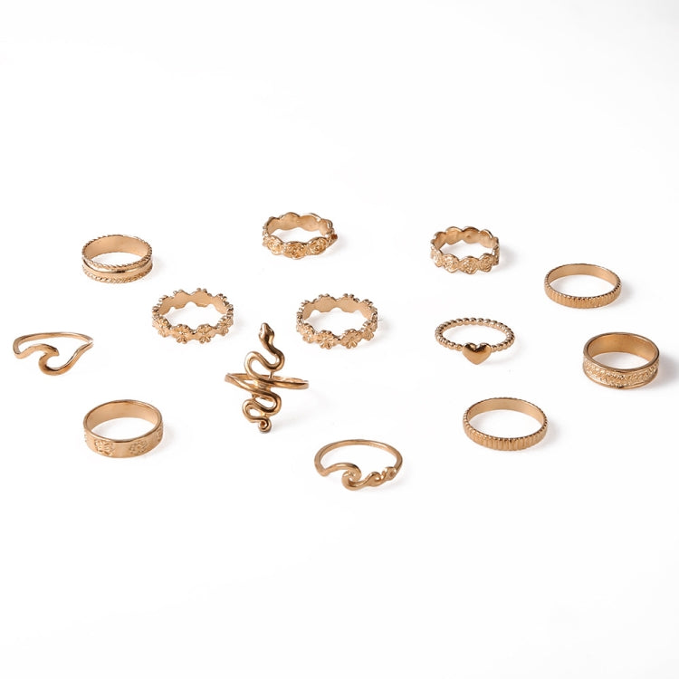 13pcs/set Exaggerated Serpentine Flower Love Geometric Joint Ring(SKU6205 Gold) - Rings by PMC Jewellery | Online Shopping South Africa | PMC Jewellery