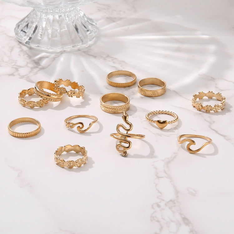 13pcs/set Exaggerated Serpentine Flower Love Geometric Joint Ring(SKU6205 Gold) - Rings by PMC Jewellery | Online Shopping South Africa | PMC Jewellery