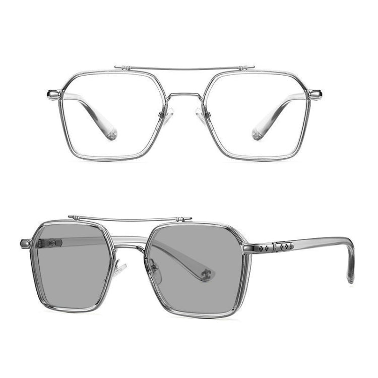 A5 Double Beam Polarized Color Changing Myopic Glasses, Lens: -450 Degrees Gray Change Grey(Gray Silver Frame) - Plain Glass Spectacles by PMC Jewellery | Online Shopping South Africa | PMC Jewellery