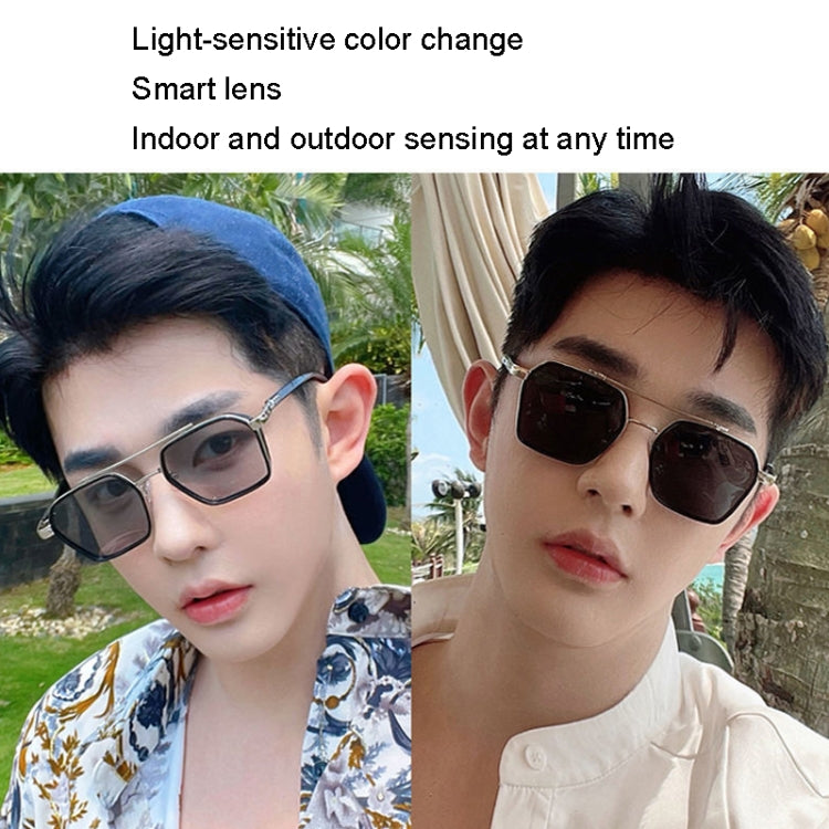 A5 Double Beam Polarized Color Changing Myopic Glasses, Lens: -600 Degrees Change Tea Color(Gray Silver Frame) - Plain Glass Spectacles by PMC Jewellery | Online Shopping South Africa | PMC Jewellery