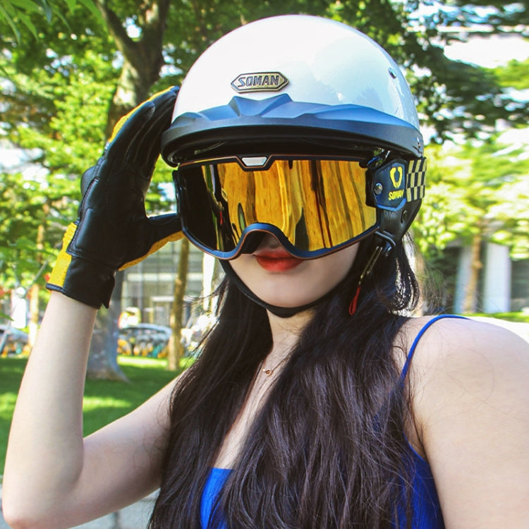 SOMAN Motorcycle Half Helmet Adjustable Helmet With Inner Mirror, Size: XXL(Bright Black) - free shipping - PMC TechLife - Order now!
