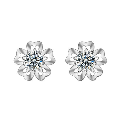 XEA011 Sakura Earrings 925 Silver Needle Flower Earrings(50 Points Mosan Diamond White Gold) - Stud Earrings & Earrings by PMC Jewellery | Online Shopping South Africa | PMC Jewellery