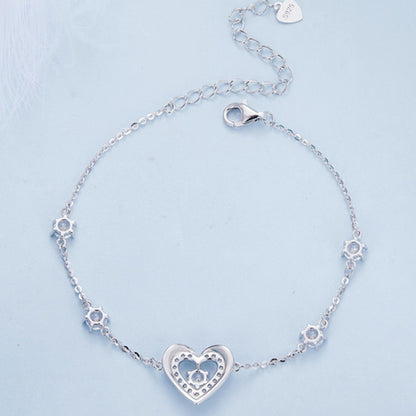 BSB136 S925 Sterling Silver Sparkling Double Heart Bracelet Jewelry - Bracelets by PMC Jewellery | Online Shopping South Africa | PMC Jewellery