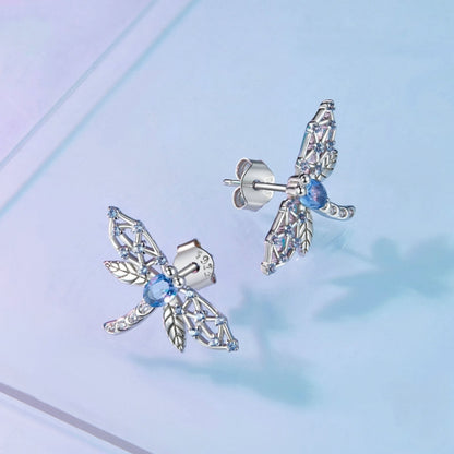 BSE874 925 Sterling Silver Plated Plated Spinel Lovely Dragonfly Stud Earrings - Stud Earrings & Earrings by PMC Jewellery | Online Shopping South Africa | PMC Jewellery