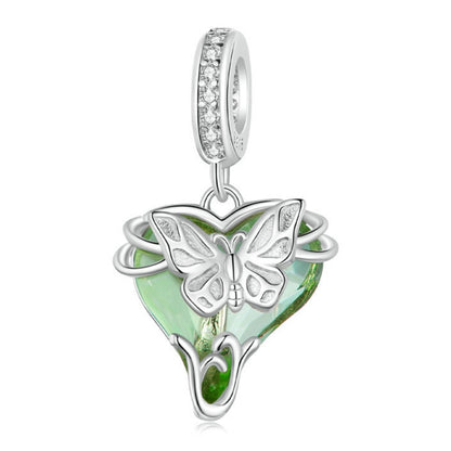 BSC897 S925 Sterling Silver Green Small Flying Butterfly Pendant DIY Bracelet Accessories Butterfly Beads - Jewelry Accessories by PMC Jewellery | Online Shopping South Africa | PMC Jewellery