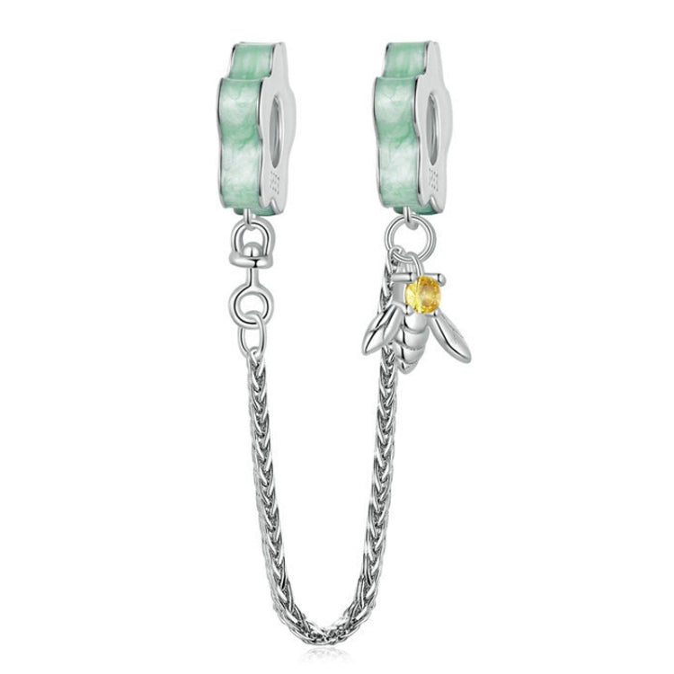 BSC898 S925 Sterling Silver Green Oasis Small Flower Bee Safety Chain DIY Bracelet Beaded Ornaments - Jewelry Accessories by PMC Jewellery | Online Shopping South Africa | PMC Jewellery