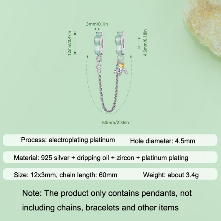 BSC898 S925 Sterling Silver Green Oasis Small Flower Bee Safety Chain DIY Bracelet Beaded Ornaments - Jewelry Accessories by PMC Jewellery | Online Shopping South Africa | PMC Jewellery