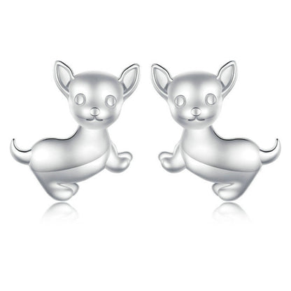 SCE1620 Sterling Silver S925 Platinum Plated Cute Chihuahua Dog Earrings - Stud Earrings & Earrings by PMC Jewellery | Online Shopping South Africa | PMC Jewellery