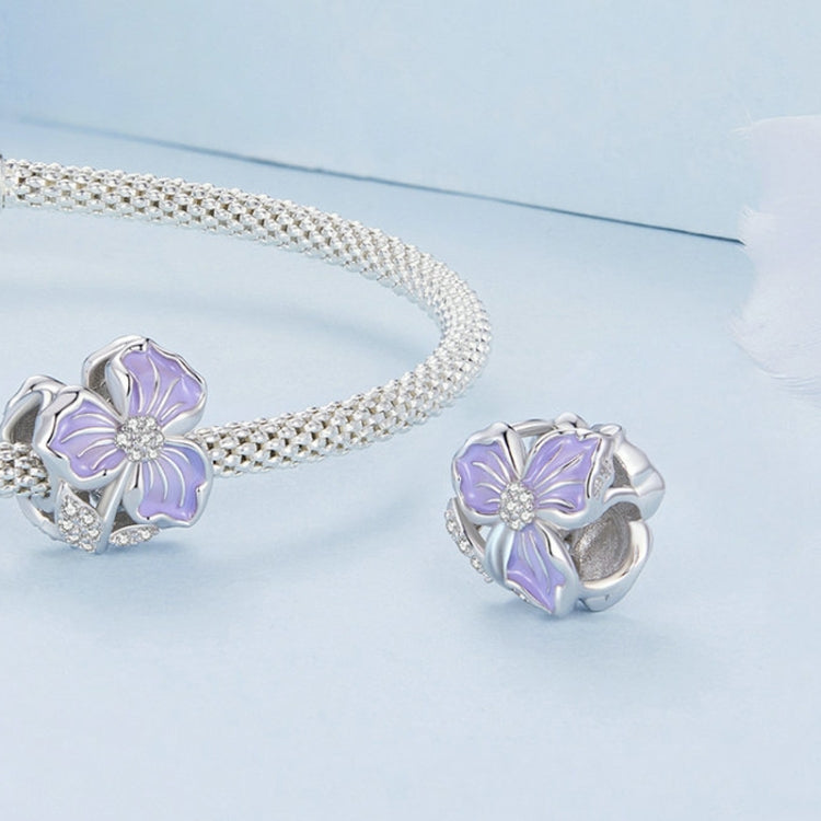 BSC890 925 Sterling Silver Dripping Oil Purple Flower Beads Diy Bracelet Accessories - Jewelry Accessories by PMC Jewellery | Online Shopping South Africa | PMC Jewellery