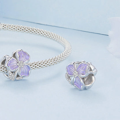 BSC890 925 Sterling Silver Dripping Oil Purple Flower Beads Diy Bracelet Accessories - Jewelry Accessories by PMC Jewellery | Online Shopping South Africa | PMC Jewellery