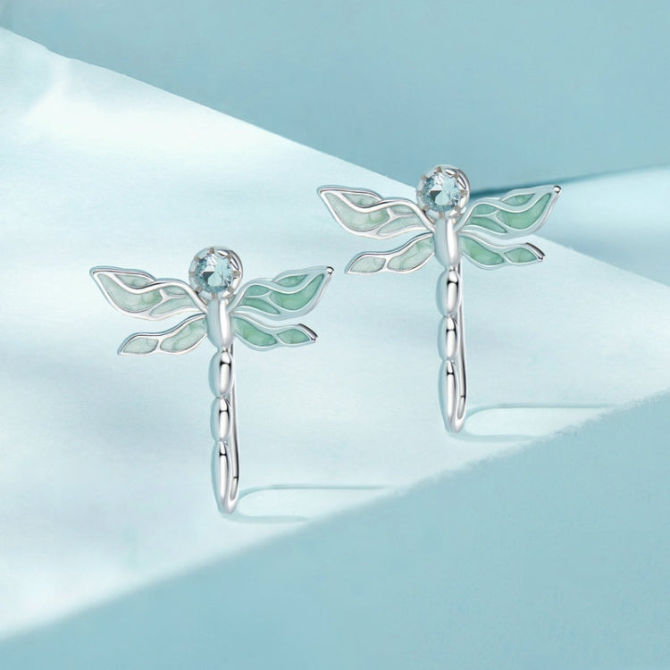 Sterling Silver S925 Mint Green Dragonfly Stud Earrings - Stud Earrings & Earrings by PMC Jewellery | Online Shopping South Africa | PMC Jewellery