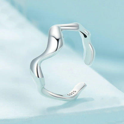 Sterling Silver S925 Simple Wavy Opening Adjustable Ring - Rings by PMC Jewellery | Online Shopping South Africa | PMC Jewellery