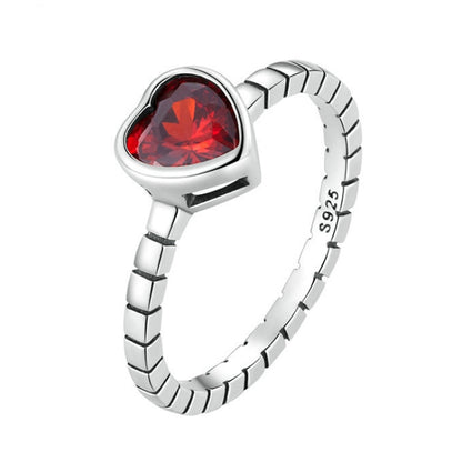 SCR950 Sterling Silver S925 Burgundy Heart Shaped Retro Women Ring(No.8) - Rings by PMC Jewellery | Online Shopping South Africa | PMC Jewellery