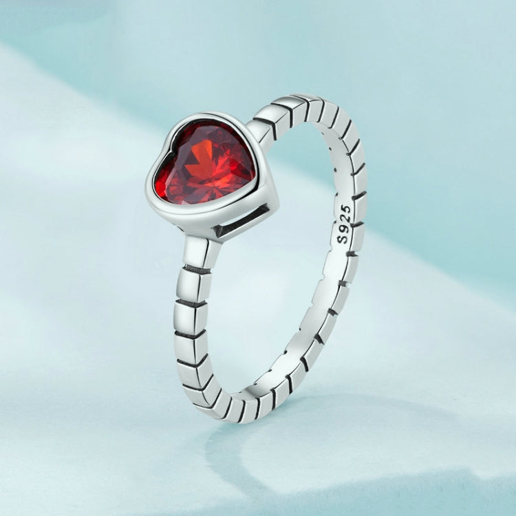 SCR950 Sterling Silver S925 Burgundy Heart Shaped Retro Women Ring(No.8) - Rings by PMC Jewellery | Online Shopping South Africa | PMC Jewellery