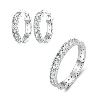 Sterling Silver Fine Sparkle Zirconia Stud Earrings Ring Set(No.6) - Jewelry Sets by PMC Jewellery | Online Shopping South Africa | PMC Jewellery