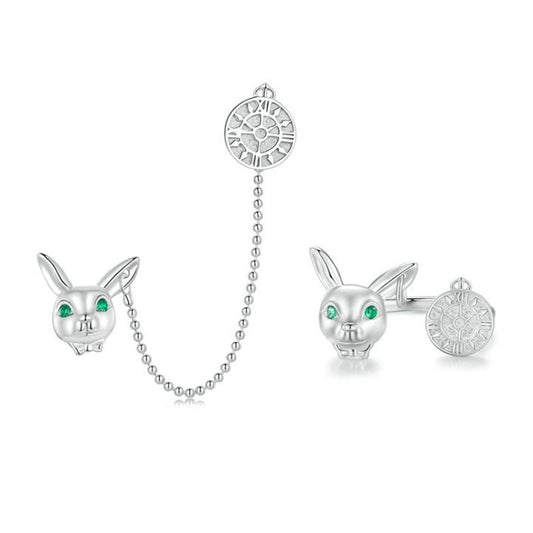 Sterling Silver Rabbit Clock Stud Earrings Ring Set - Jewelry Sets by PMC Jewellery | Online Shopping South Africa | PMC Jewellery