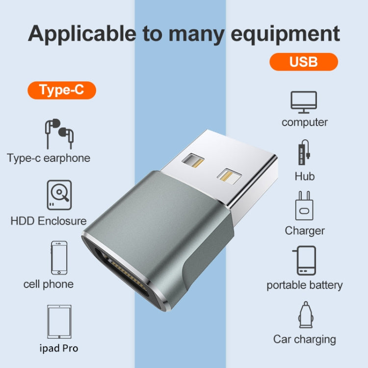 WH-7659 2pcs USB 2.0 Male to USB-C / Type-C Female Adapter, Support Charging & Transmission Data(Silver) - Type-C Adapter by PMC Jewellery | Online Shopping South Africa | PMC Jewellery