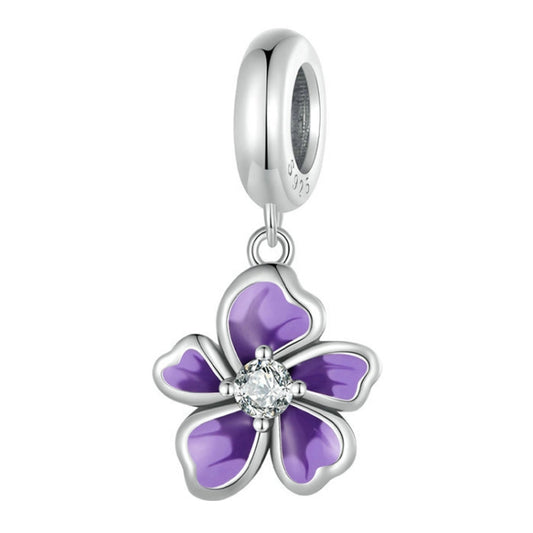 S925 Sterling Silver Purple Flower Pendant DIY Bracelet Accessories Beads - Jewelry Accessories by PMC Jewellery | Online Shopping South Africa | PMC Jewellery