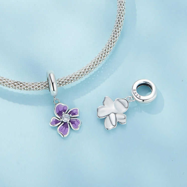 S925 Sterling Silver Purple Flower Pendant DIY Bracelet Accessories Beads - Jewelry Accessories by PMC Jewellery | Online Shopping South Africa | PMC Jewellery