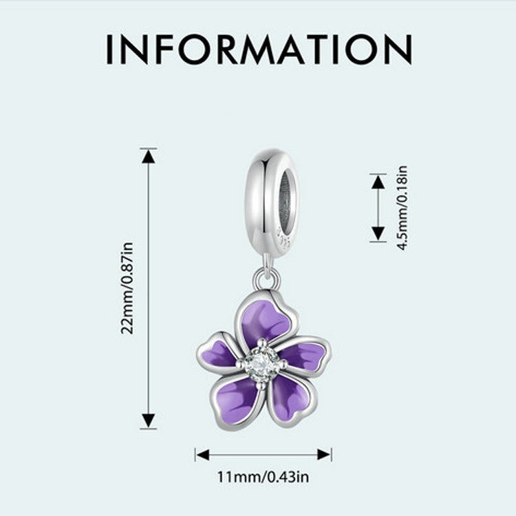 S925 Sterling Silver Purple Flower Pendant DIY Bracelet Accessories Beads - Jewelry Accessories by PMC Jewellery | Online Shopping South Africa | PMC Jewellery