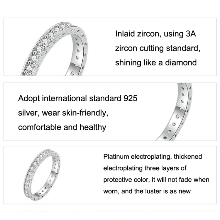 No.6 S925 Sterling Silver Platinum-plated Fine Flash Zircon Single Ring - Rings by PMC Jewellery | Online Shopping South Africa | PMC Jewellery