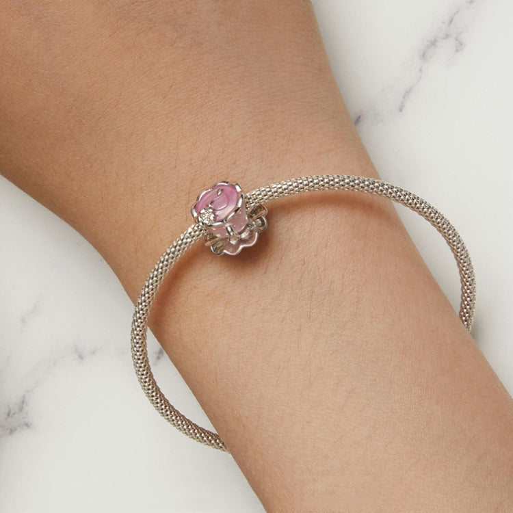 Pink Flower Coffee Cup DIY Beads S925 Sterling Silver Bracelet Accessories - Jewelry Accessories by PMC Jewellery | Online Shopping South Africa | PMC Jewellery