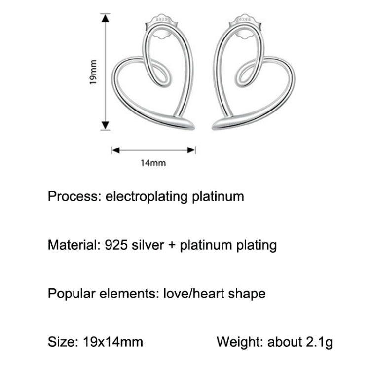 S925 Sterling Silver Plated Platinum Wrap Heart Stud Earrings - Stud Earrings & Earrings by PMC Jewellery | Online Shopping South Africa | PMC Jewellery