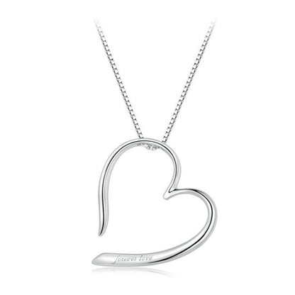 S925 Sterling Silver Platinum Plated Heart Necklace - Necklaces & Pendants by PMC Jewellery | Online Shopping South Africa | PMC Jewellery