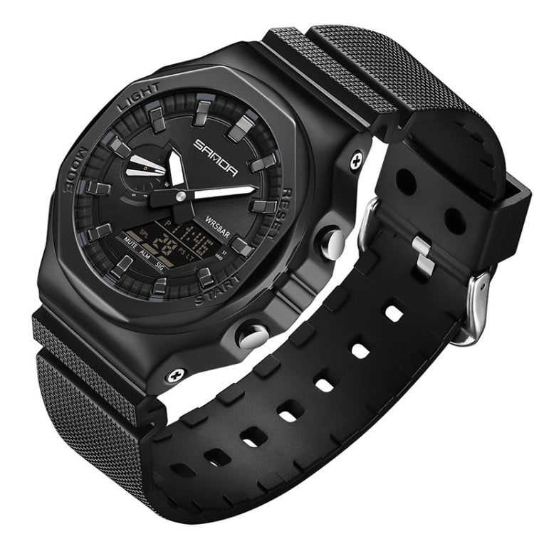 SANDA Octagonal Oak Hand Lamp Waterproof Sports Alarm Clock Men Watch(Full Black) - Silicone Strap Watches by SANDA | Online Shopping South Africa | PMC Jewellery