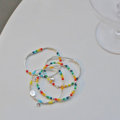 925 Silver Plated Rainbow Smile Beaded Bracelet Ladies Jewelry, Color: Bead Model - Bracelets by PMC Jewellery | Online Shopping South Africa | PMC Jewellery