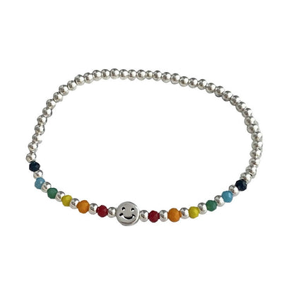 925 Silver Plated Rainbow Smile Beaded Bracelet Ladies Jewelry, Color:  Smile Face - Bracelets by PMC Jewellery | Online Shopping South Africa | PMC Jewellery