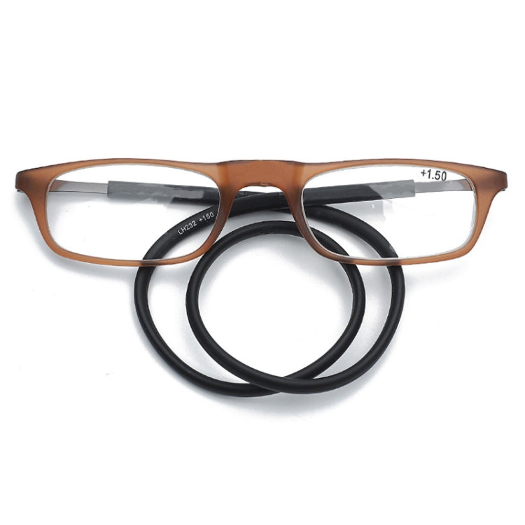 Portable Magnetic Hanging Neck Retractable Reading Glasses +125(Brown Frame Black Legs) - Presbyopic Glasses by PMC Jewellery | Online Shopping South Africa | PMC Jewellery