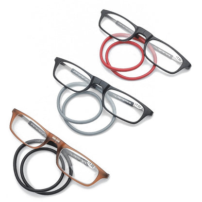 Portable Magnetic Hanging Neck Retractable Reading Glasses +300(Gray Frame Red Legs) - Presbyopic Glasses by PMC Jewellery | Online Shopping South Africa | PMC Jewellery