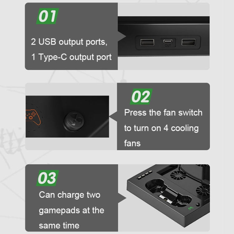 Iplay HBX-274 for Xbox Series X Host Multifunctional Heat Dissipation Base with Gamepad Double Charger(Black) - Charger & Power by iplay | Online Shopping South Africa | PMC Jewellery