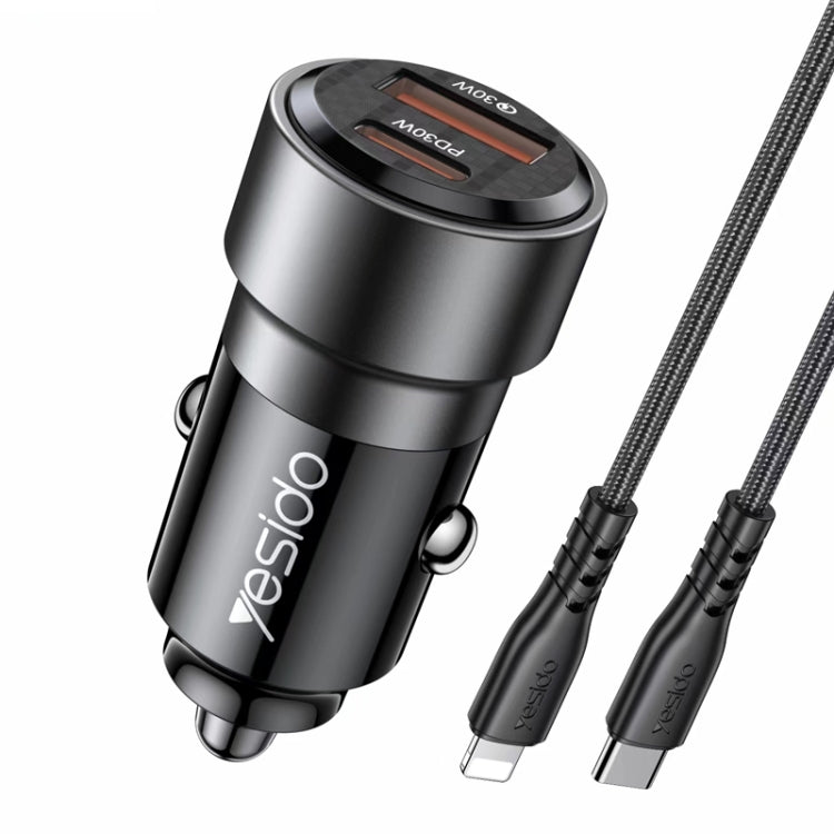 Yesido Y54 With 8 Pin To Type-C/USB-C Line Car Charger QC3.0+PD30W Type-C/USB-C+USB Dual Port Quick Charge(Black) - free shipping - PMC TechLife - Order now!