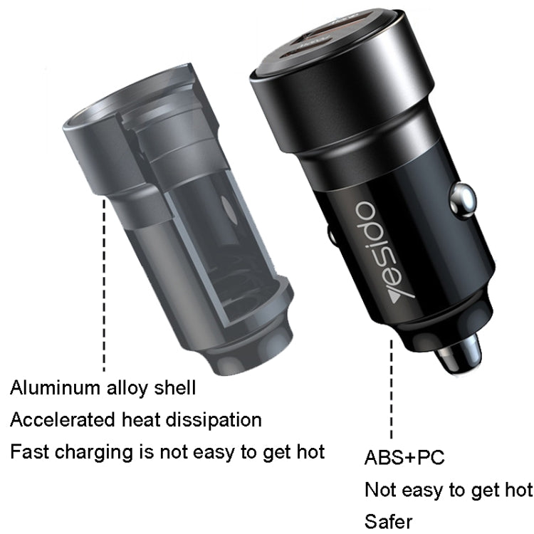 Yesido Y55 With Double Type-C/USB-C Port Line Car Charger QC3.0+PD30W Type-C/USB-C+USB Dual Port Quick Charge(Black) - Car Charger by Yesido | Online Shopping South Africa | PMC TechLife